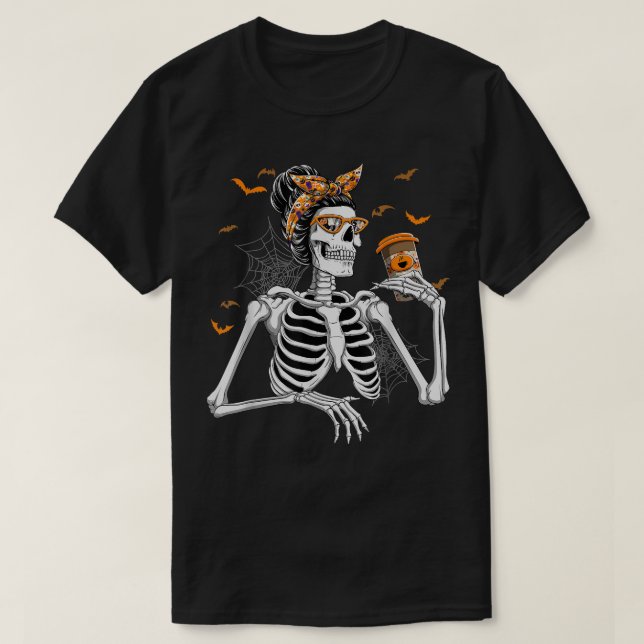 Women Skeleton Drinking Halloween Costume Girls Wo T Shirt (Design framsida)