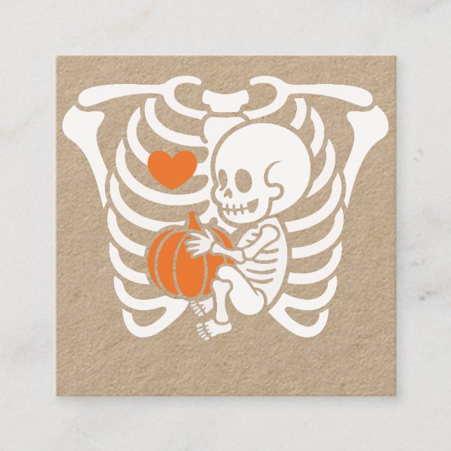 Women Skeleton Gravid Announcement Halloween Fyrkantigt Visitkort (Framsida)