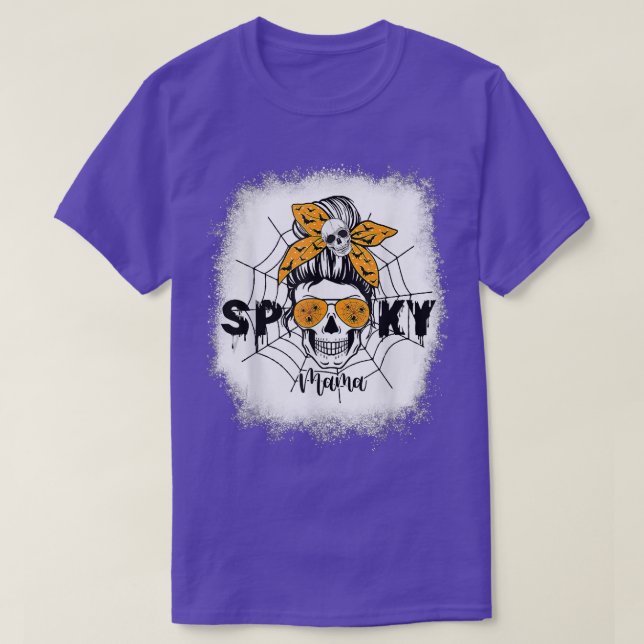 Women Spooky Mamma Halloween Skull Messy Bun Witch T Shirt (Design framsida)