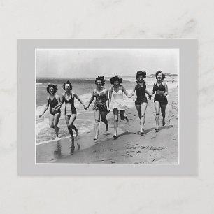 Women springa på stranden, 1940-talet vykort