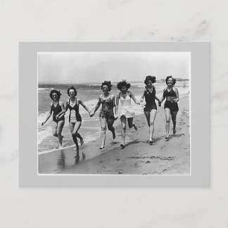 Women springa på stranden, 1940-talet vykort