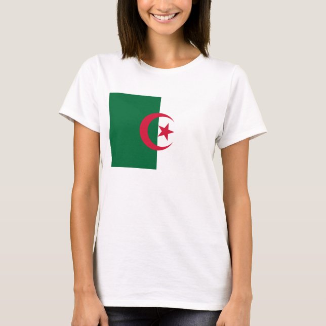 Women T Shirt med Flagga Algeriet (Framsida)
