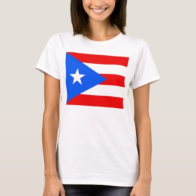 Women T Shirt med Flagga av Puerto Rico (Framsida)