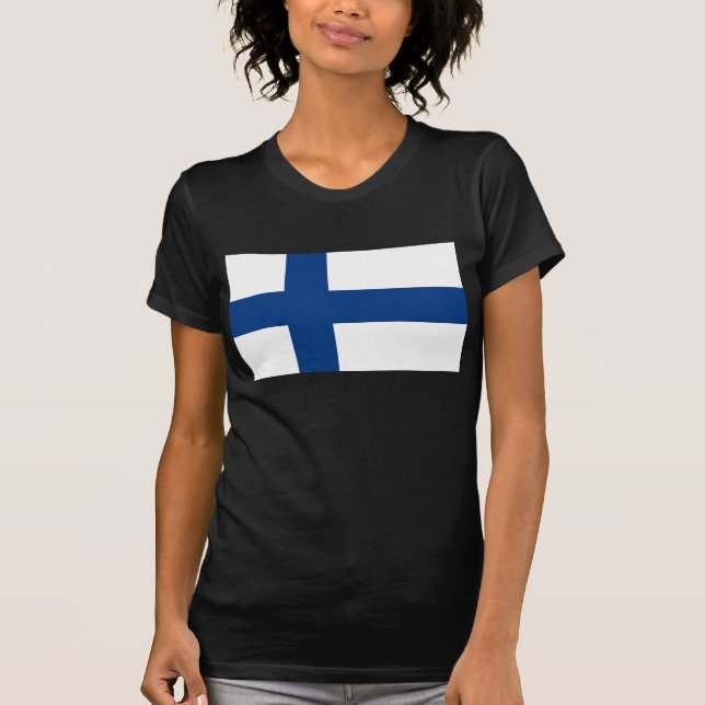 Women T Shirt med Flagga Finland (Framsida)