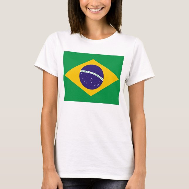 Women T Shirt med Flagga från Brasilien (Framsida)