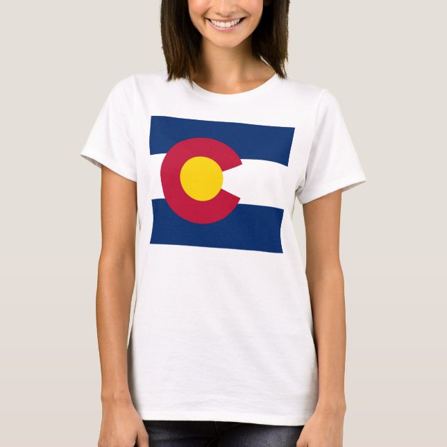 Women T Shirt med Flagga i Colorado State (Framsida)