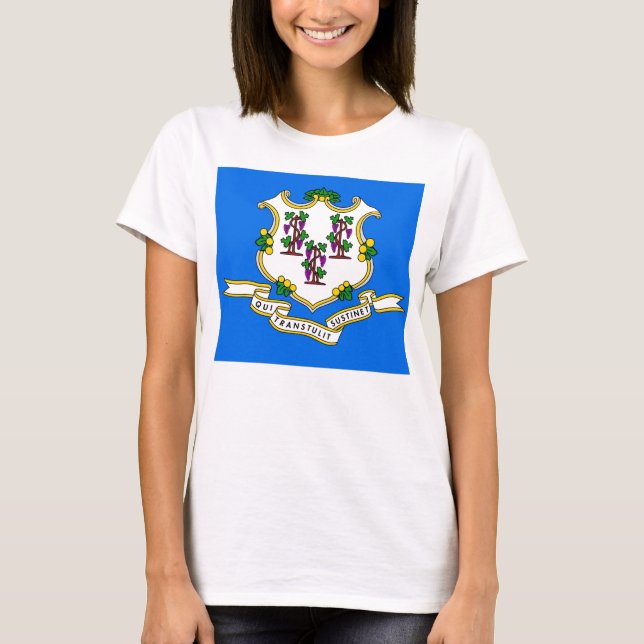 Women T Shirt med Flagga i Connecticut-staten (Framsida)
