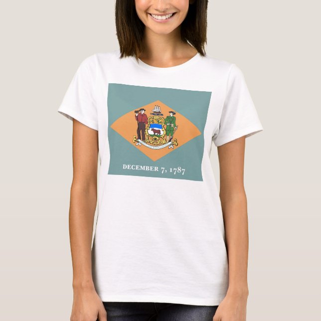 Women T Shirt med Flagga i Delaware State (Framsida)