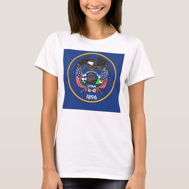 Women T Shirt med Flagga i Utah State (Framsida)