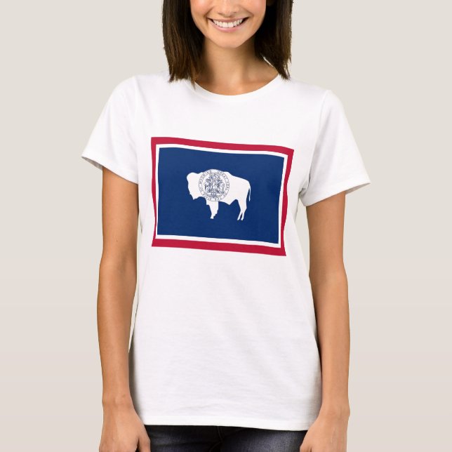 Women T Shirt med Flagga i Wyoming State (Framsida)