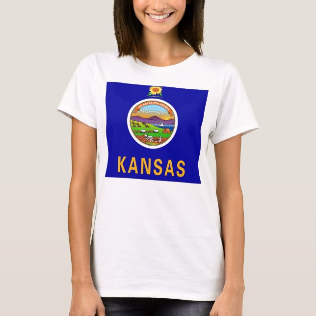 Women T Shirt med Flagga Kansas State (Framsida)
