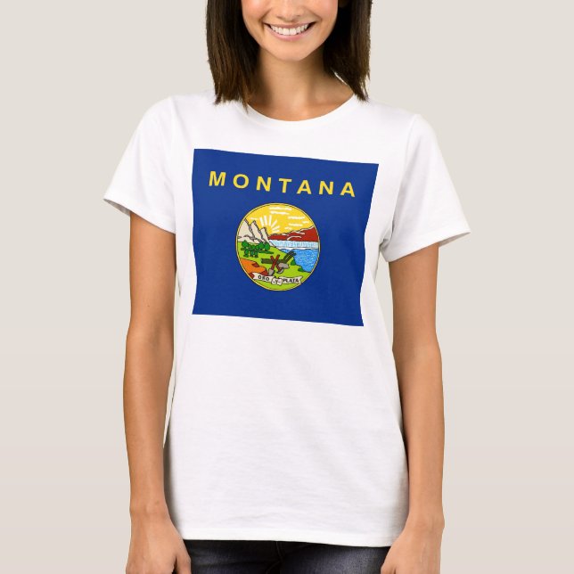 Women T Shirt med Flagga Montana State (Framsida)