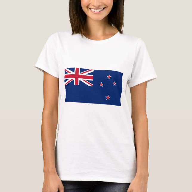 Women T Shirt med Flagga Nya Zeeland (Framsida)