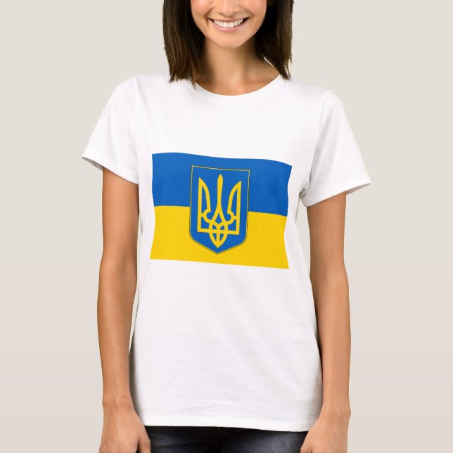 Women T Shirt med Flagga Ukraina (Framsida)