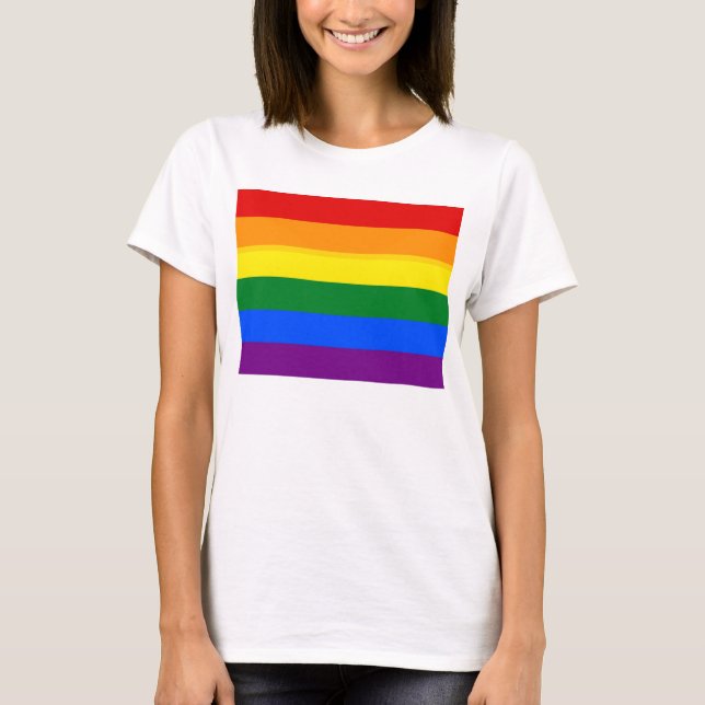 Women T Shirt med HBT Rainbow Flagga (Framsida)