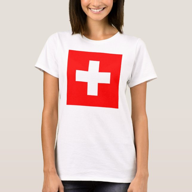 Women T Shirt med Schweiz Flagga (Framsida)