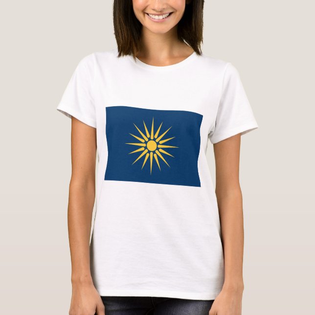 Women T Shirt with Flag of Macedonia, Greece (Framsida)