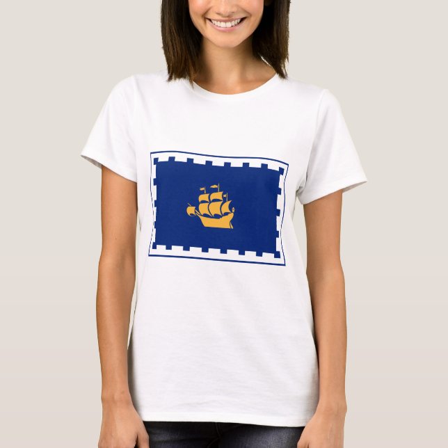 Women T Shirt with Flag of Quebec City, Canada (Framsida)