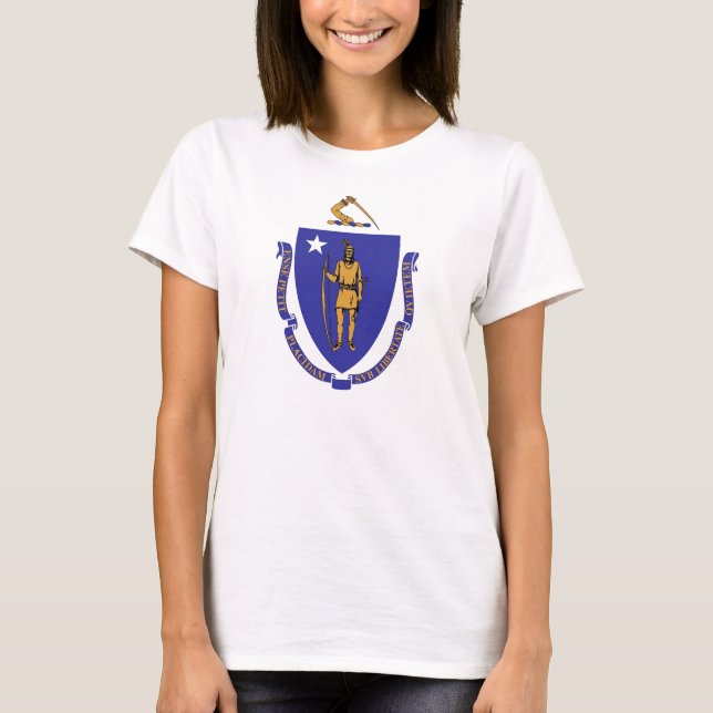 Women T Shirt with Flagga of Massachusetts State (Framsida)