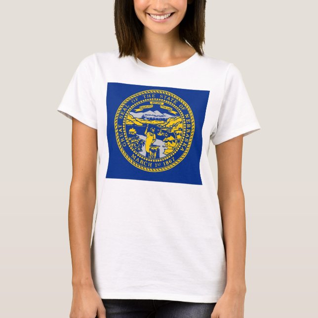 Women T Shirt with Flagga of Nebraska State (Framsida)