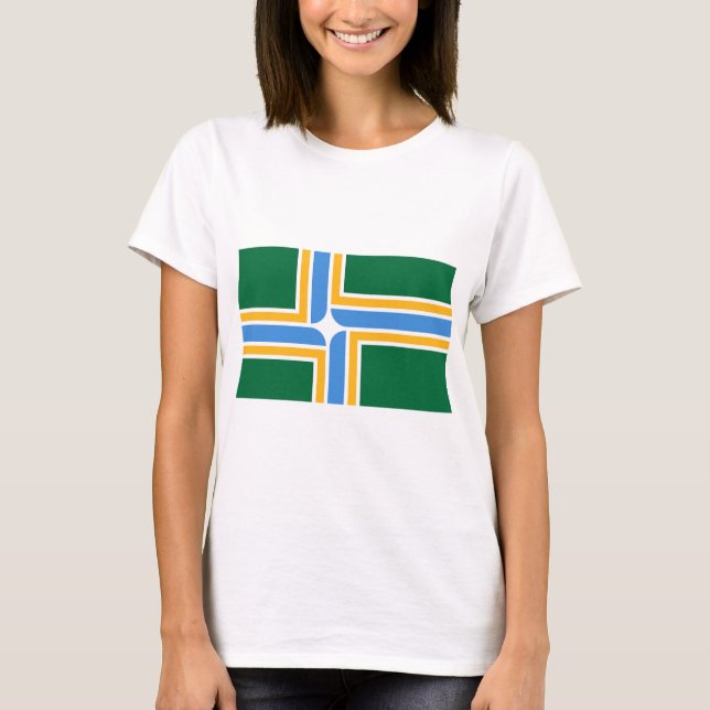 Women T Shirt with Flagga of Portland, Oregon (Framsida)