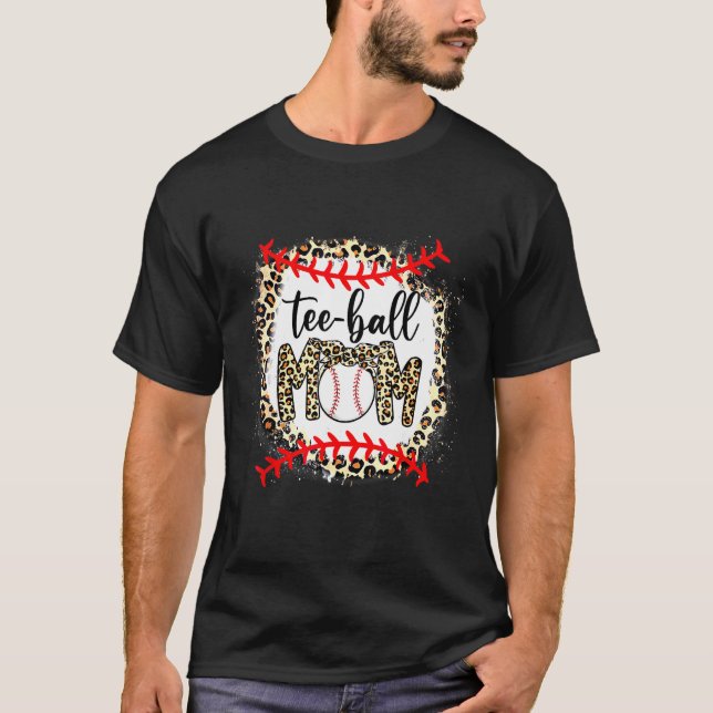 Women Teeball Mamma Leopard Boll Mamma Mors dag T Shirt (Framsida)