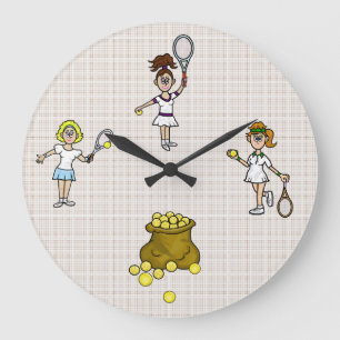 Women Tennis Players Wall Clock Stor Klocka