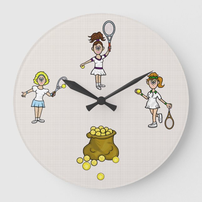 Women Tennis Players Wall Clock Stor Klocka (Framsida)