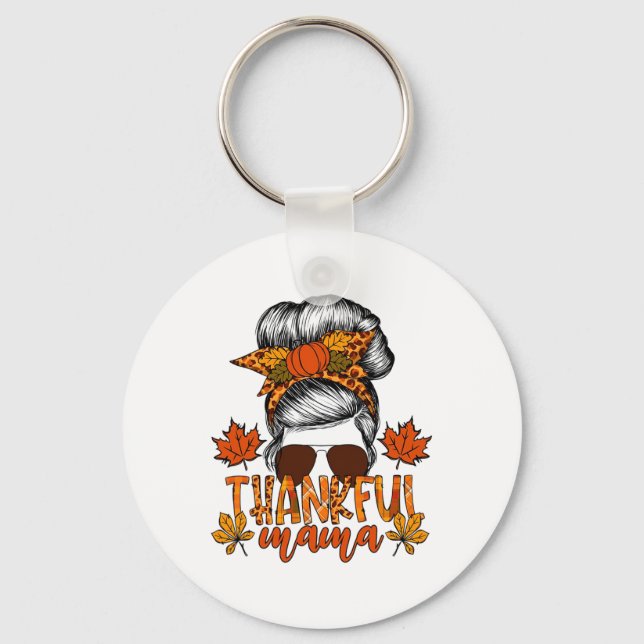 Women Thanksgiving Messy Bun Hair Fall Mamma Nyckelring (Framsida)