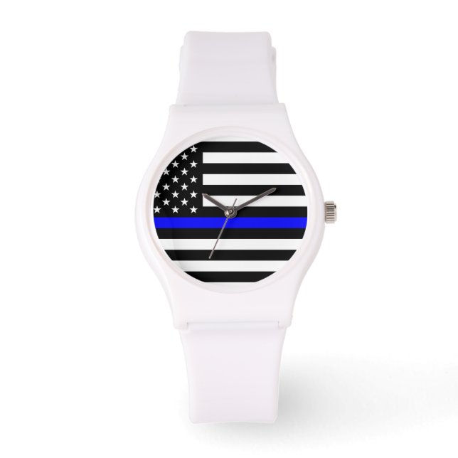 Women Thin Blue Line Wrist Watch - Back Blue Armbandsur (Framsida)