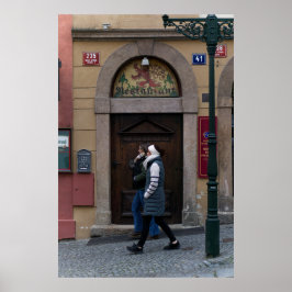 Women Walk by Old Restaurant Poster