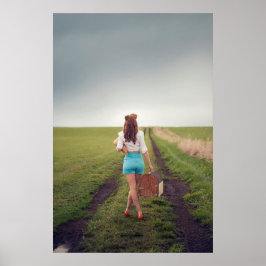 "Women & Weather"-modell på ett smutsigt vägfoto Poster