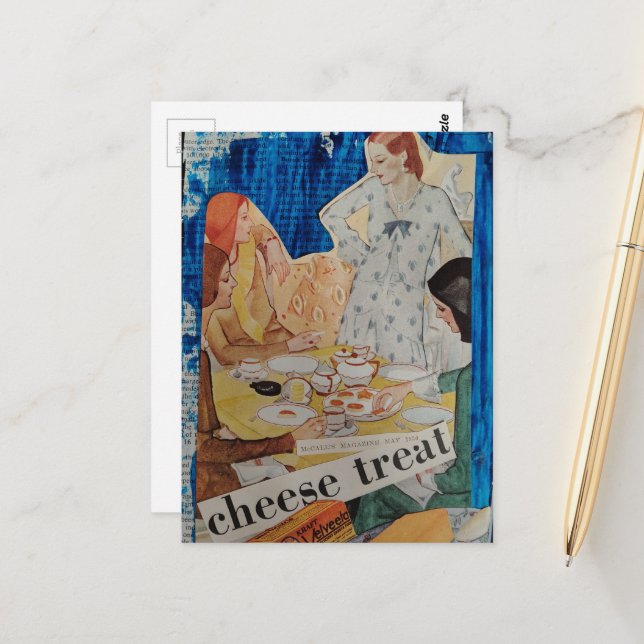 Women with a cheese treat in 1930 Collage Vykort (Fram/Back In Situ)