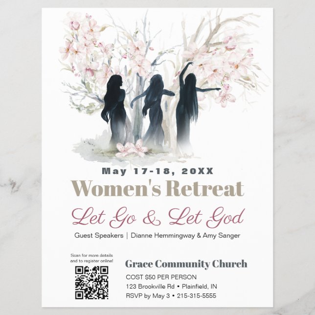 Women Worship Church Retreat Rosa Träd Reklamblad (Framsidan)