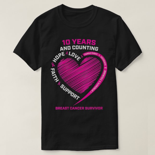 Womens 10 Years Cancer Free Gifts Women Pink Breas T Shirt (Design framsida)