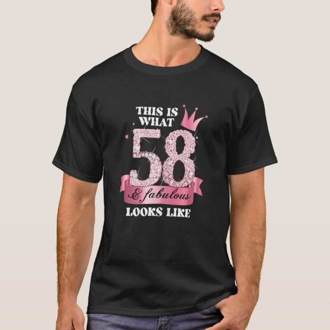 Womens 58 & Fabulous I Rosa Black Party Group Phot T Shirt (Framsida)