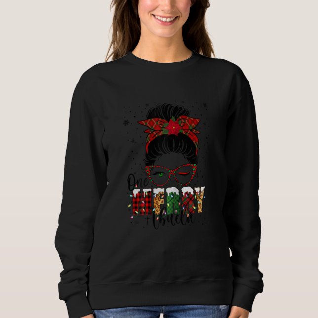 Womens Abuela Messy Bun Buffalo Plaid Christmas On T Shirt (Framsida)
