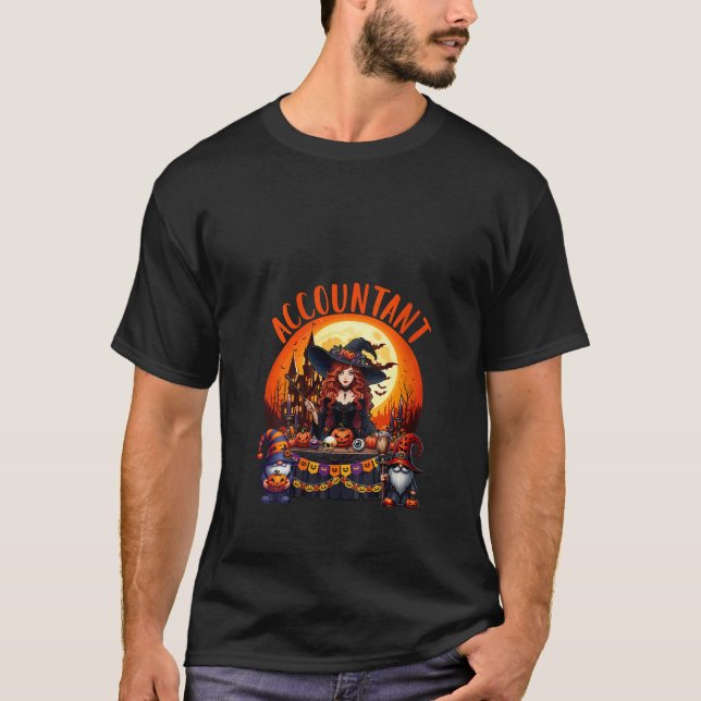 Womens Accountant Job Costume Witch Horror Gnomes  T Shirt (Framsida)