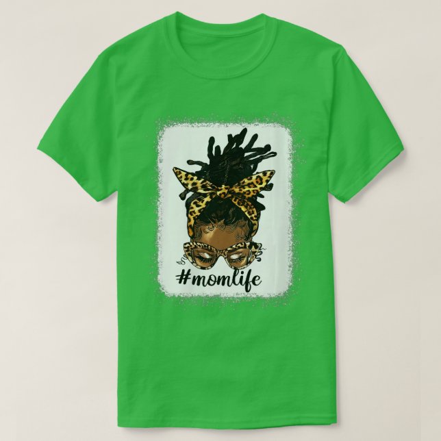 Womens Afro Messy Locs Bun Mamma Life Leopard Mess T Shirt (Design framsida)
