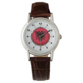 Women's Albanien Flagga Classic Brown Leather Watc Armbandsur
