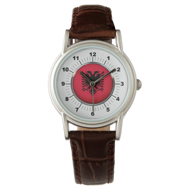 Women's Albanien Flagga Classic Brown Leather Watc Armbandsur (Framsida)
