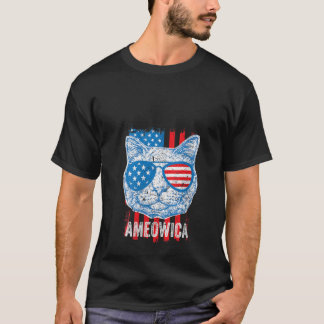 Womens Ameowica Cat Flagga, 4:e juli Indepen T Shirt