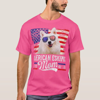 Womens American Eskimo Mamma USA flagga Patriotic  T Shirt