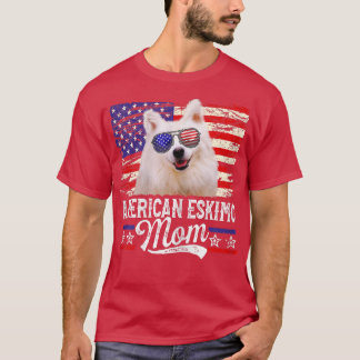Womens American Eskimo Mamma USA flagga Patriotic T Shirt