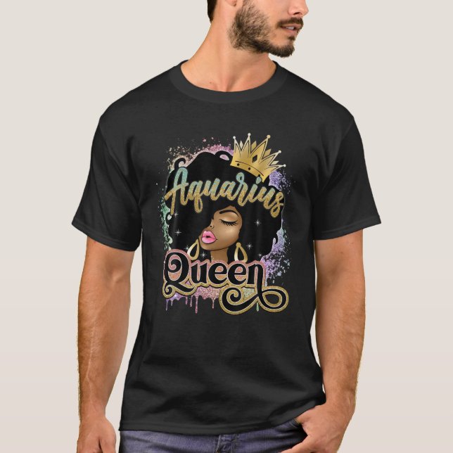 Womens Aquarius Girls Black Queen januari T Shirt (Framsida)