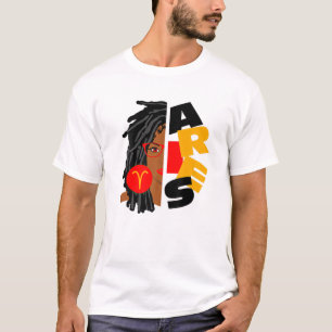 Womens Aries Girl Afro Locs Girl Zodiac Signs Birt T Shirt