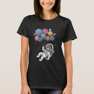 Womens Astronaut Bear Holding Planet Balloons Oute T Shirt