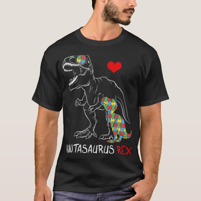 Womens Auntasaurus Auntie Rex Autism Awareness - m T Shirt (Framsida)