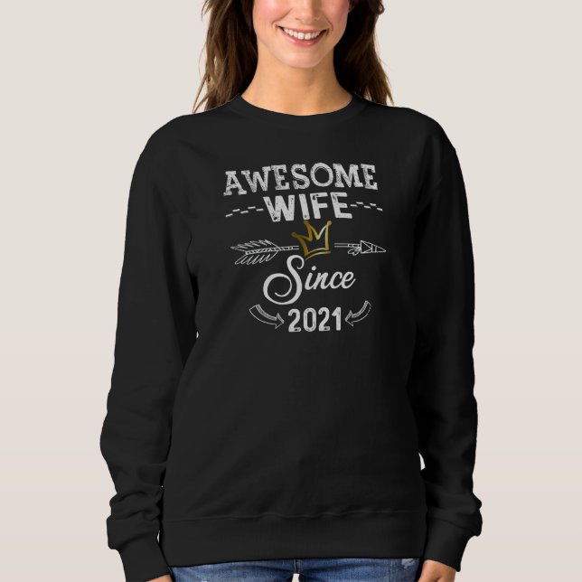 Womens Awesome Wife Since 2021 Wedding Anniversary T Shirt (Framsida)