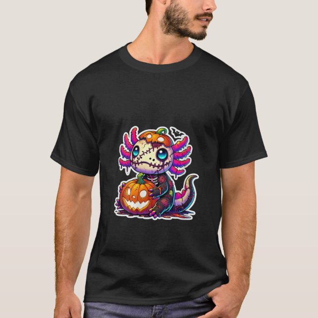 Womens Axolotl Zombie Cute Kawaii Pumpkin Boys Gir T Shirt (Framsida)